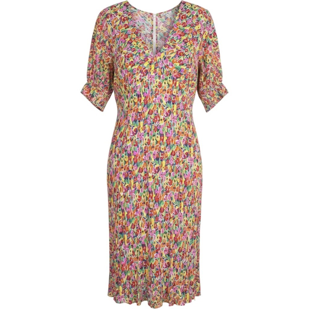 RIXO Floral V-Neck Midi Dress Multi-Color Short Sleeve Plus 24W/26W